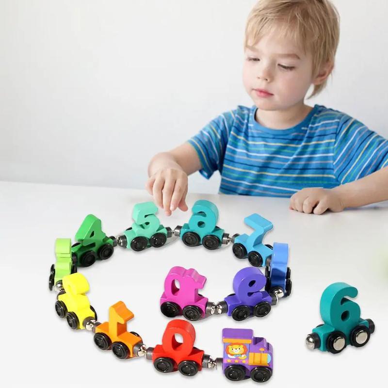 Wooden Number Digital Magnetic Train Toys Colorful Building Blocks Educational Hand-Eye Coordination Magnetic Digital Train