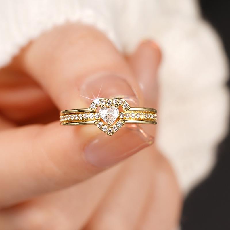 Cao Shi E-commerce Double Peach Heart Zircon Ring for Women - Elegant Everyday Jewelry Size 8