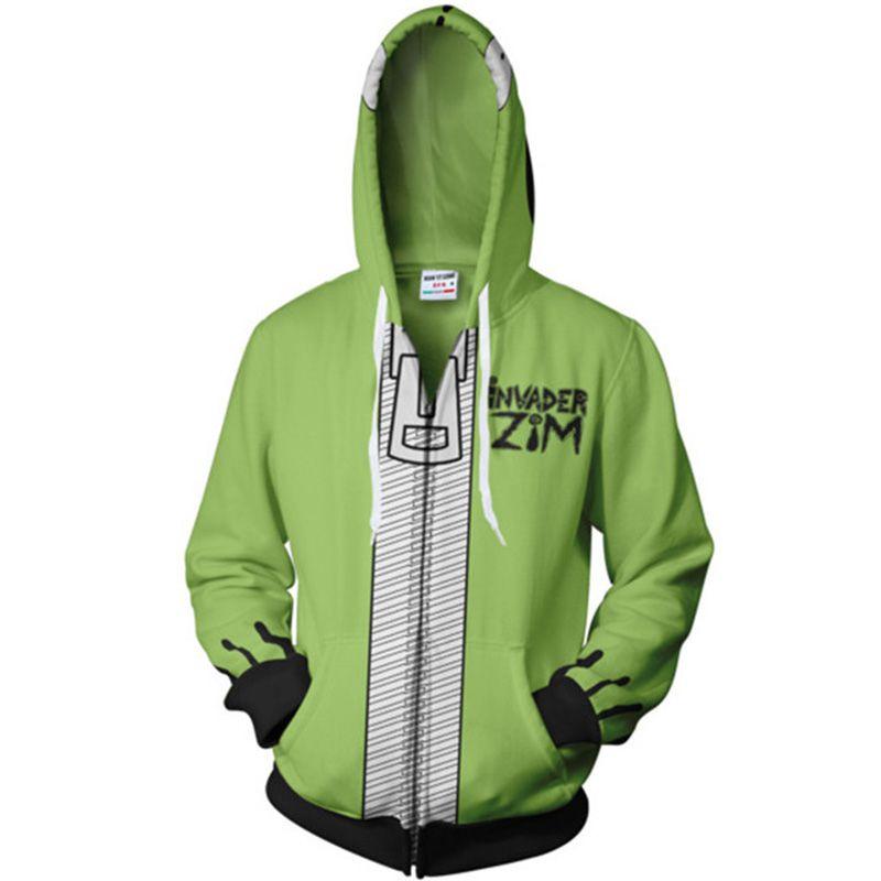 Invader Zim Costume Printed Men Zipper Hoodie Sweatshirt In Comfortable Soft Material