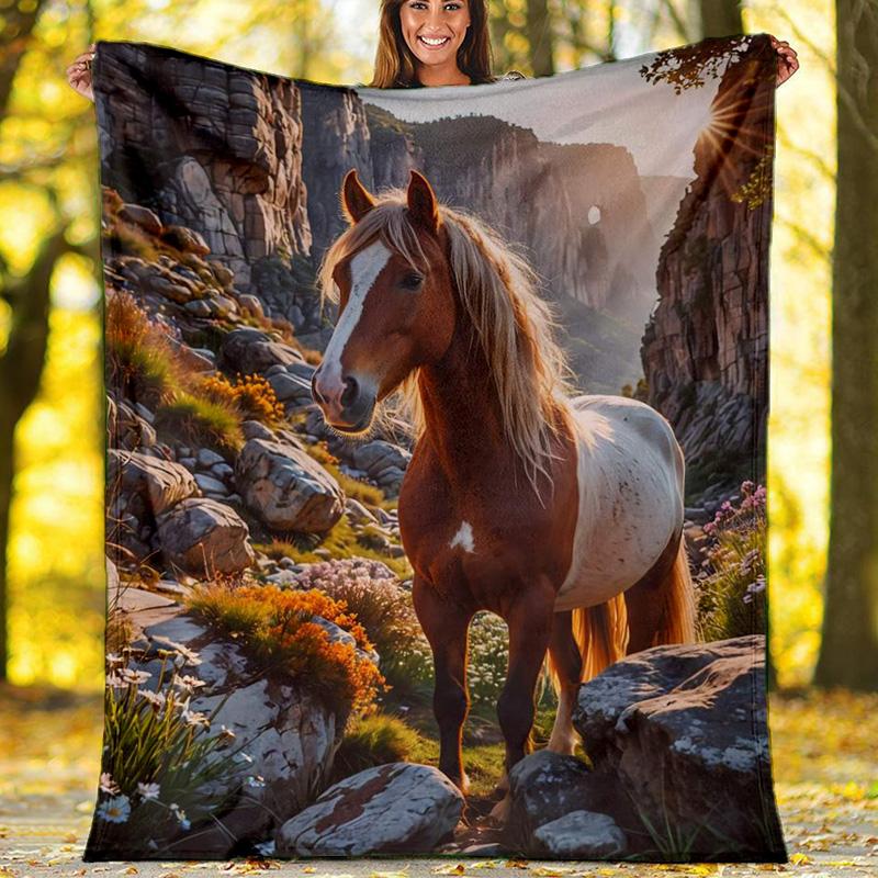 Magical Blue Horse Moon Blanket, Cute Girl Fairytale Flannel Throw Blanket for Kids Room Decor 80cm x 120cm