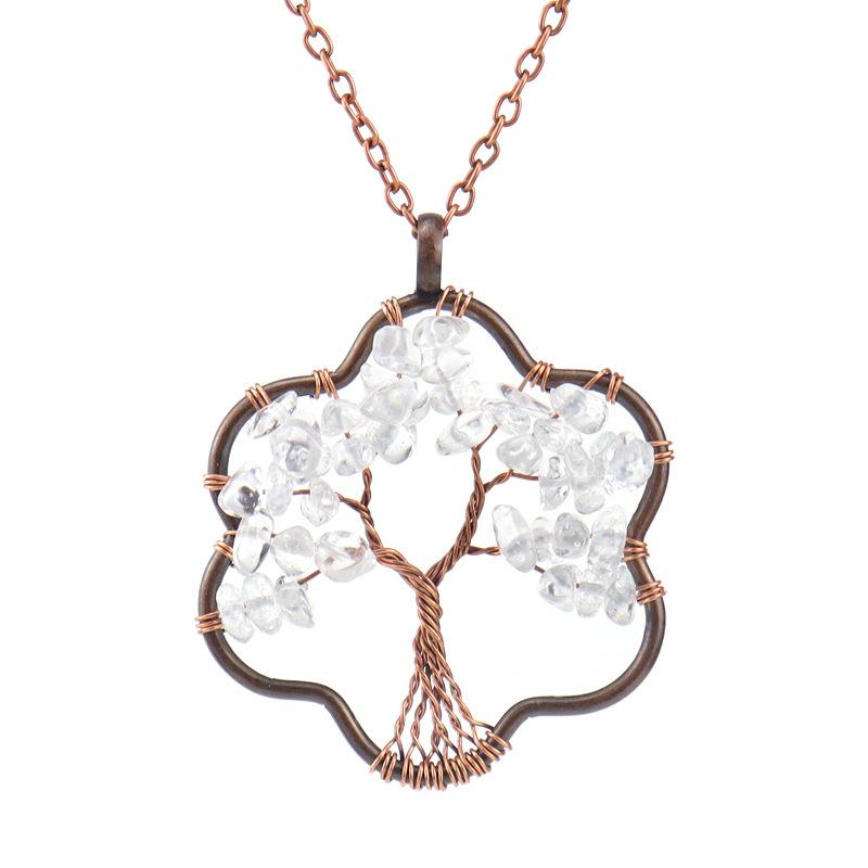 Vintage Winding Tree Root Sunflower Tree Of Life Necklace Gravel Crystal Pendant Necklace N69