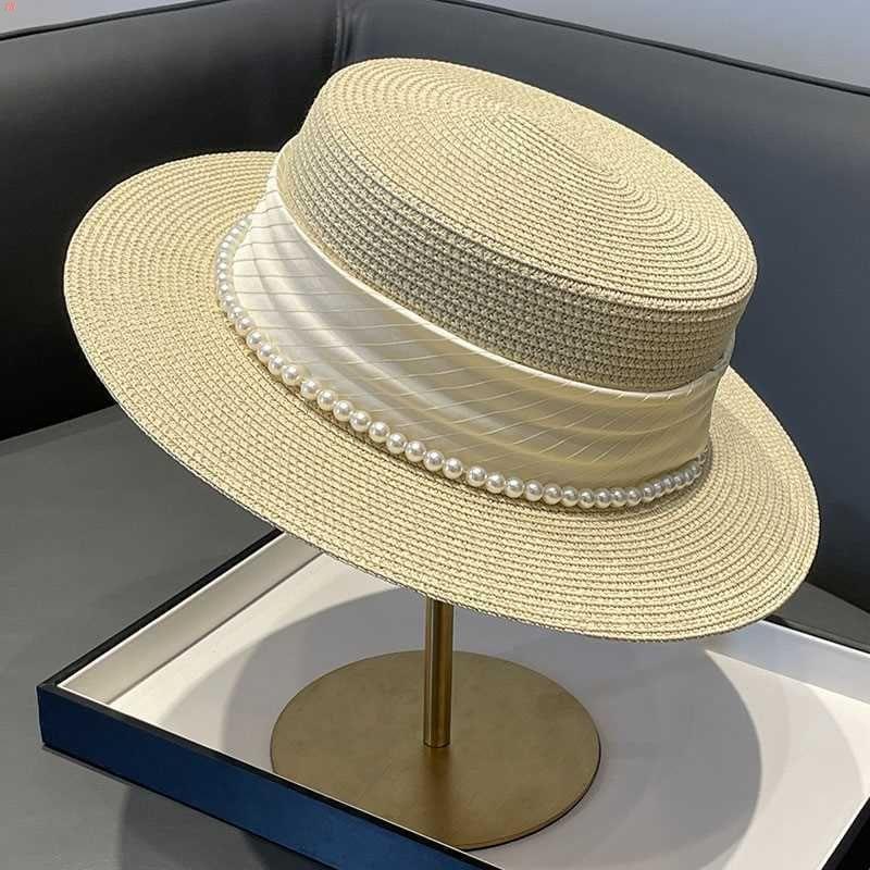 Sommerstrohhüte für Männer Frauen Banddekoration Elegantes Damen-Partykleid Flache Kappe Reise Strand Sonnenhut Chapeau Femme