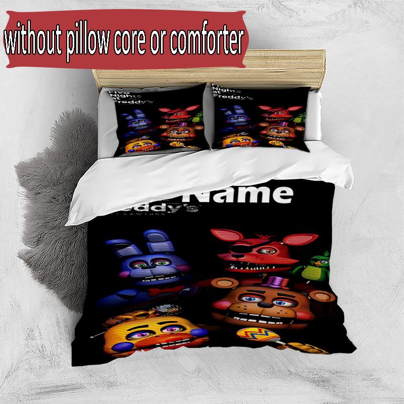 3pcs Duvet Cover Set (1*Duvet Cover + 2*Pillowcase, Without Core), Custom Name Five Nights At Freddy's Pattern Bedding Set, Home Bedroom Decor Gift