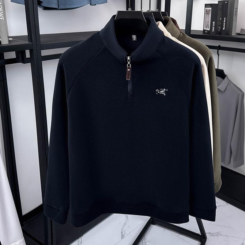 Men's Half-Zip Oatmeal Fleece Wool Hoodie, Autumn/Winter, Stand Collar, Fashionable & Versatile Long Sleeve