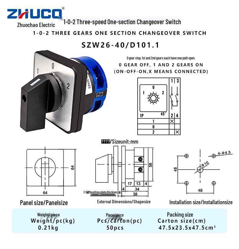 

Zhuochao SZW26-40 Universal Changeover Switch Series D101, D202, D303, D404