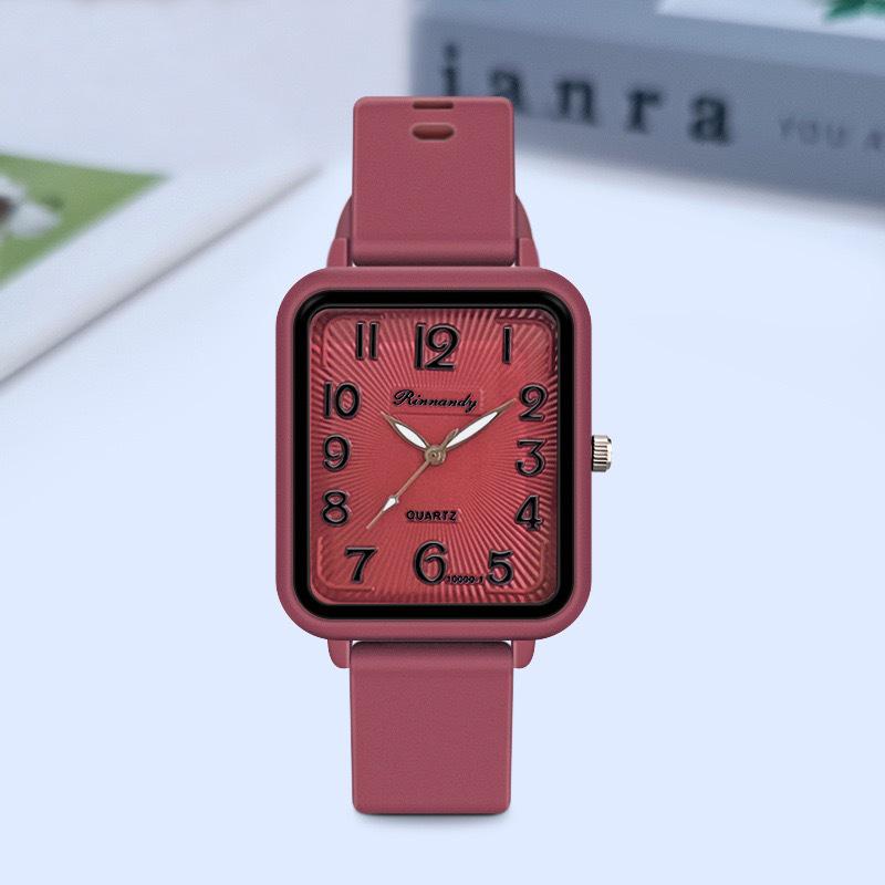 Women's Fashion Jelly Color Silicone Band Square Quartz Student Watch