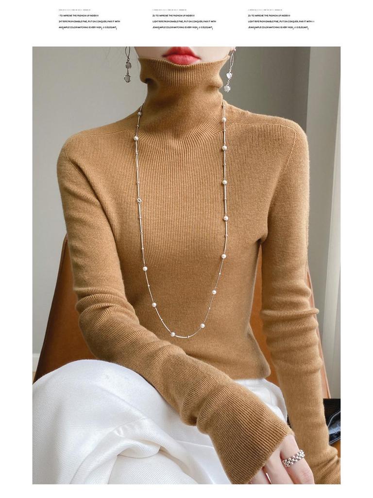 Dámský přiléhavý rolák 2025 - Pletenina z jemné vlny, Jednobarevná základní vrstva