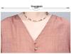 Women's Summer 2025 V-Neck Embroidered Ramie Blouse - Elegant Seven-Sleeve Design for Middle-Aged Ladies