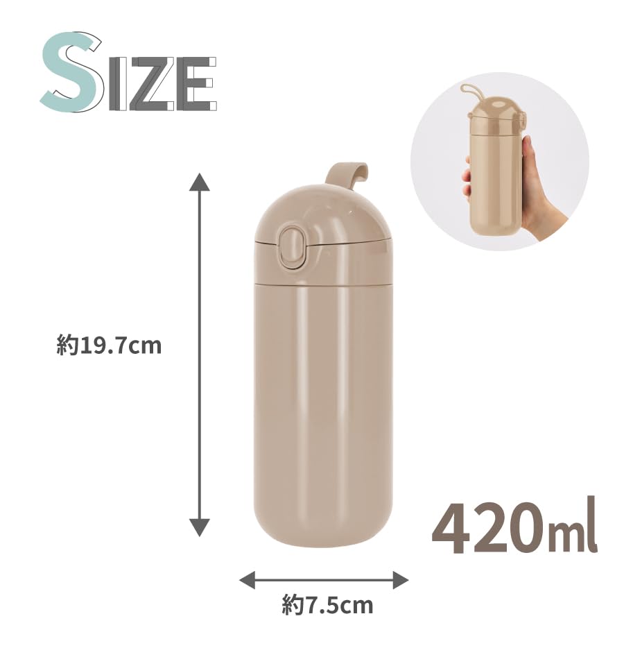 Trade Works One-Touch Thermos Stainless Steel Bottle, Vacuum Insulated, Keeps Drinks Cold and Hot, Smoke Blue, 420ml, Malutto (TS-1842-041)