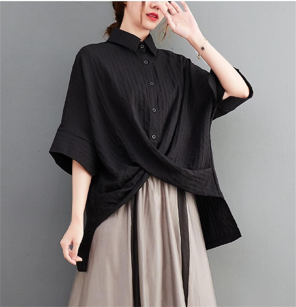 Sehnsucht nach Frühling und Sommer [Mohokyo] Kurzärmelige Damenbluse, Top, Tunika, T-Shirt, locker, süß, Hemd, lässig, elegant, schlicht geschnitten, körperbedeckend,