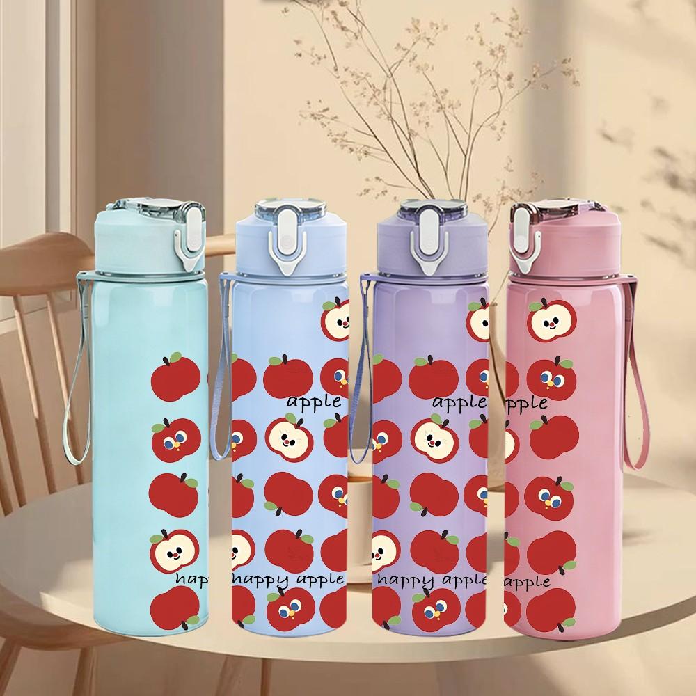 1PC Red Flower Pattern Print 750ml Color Plastic Sports Water Bottle Leakproof Flip Straw Lid Suitable for Sports Office Home Use