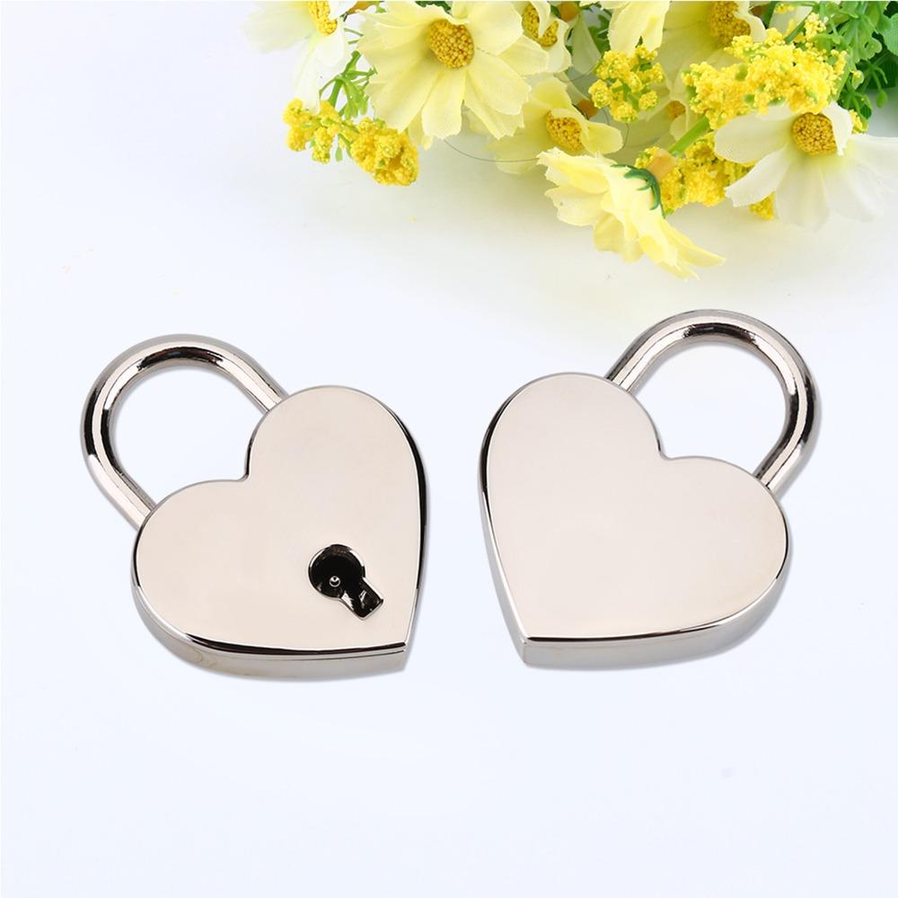 2PCS Silver Heart Shaped Padlock Heart Metal Construction Metal Padlock Small Size With Key Mini Padlock Luggage Lock