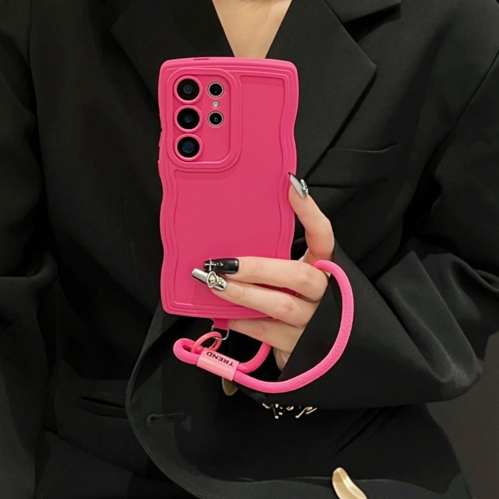 Wave Border Wrist Strap Case for Samsung Galaxy S2 Ultra S24 S23 S22 Plus A16 A6 A4 A With Lanyard Soft TPU Cover