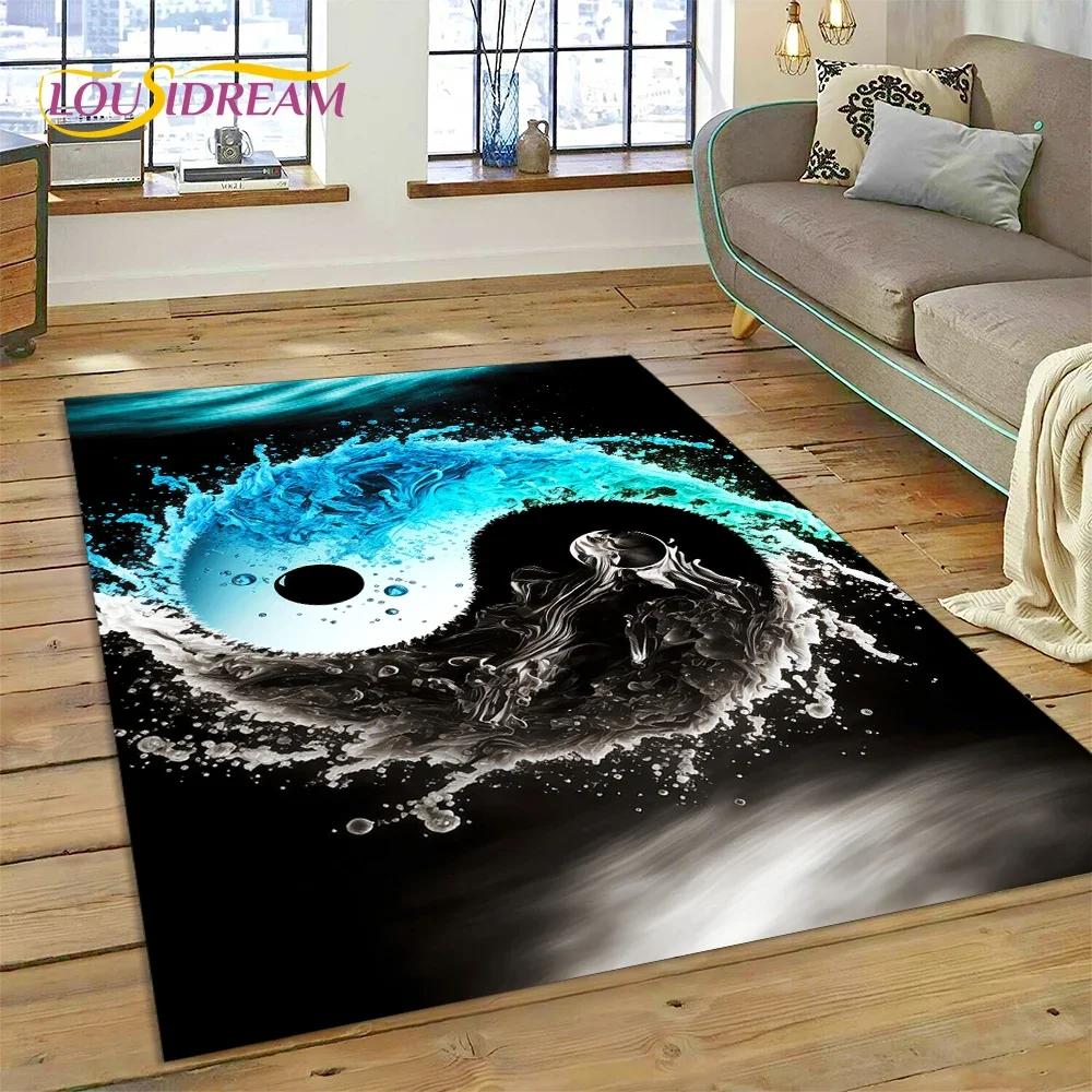 Alfombra Alfombrilla Decorativa 3D Yin Yang Naturaleza China Tai Chi Bagua para Decoración de Sala de Estar Dormitorio, Antideslizante para Sofá Felpudo Regalo