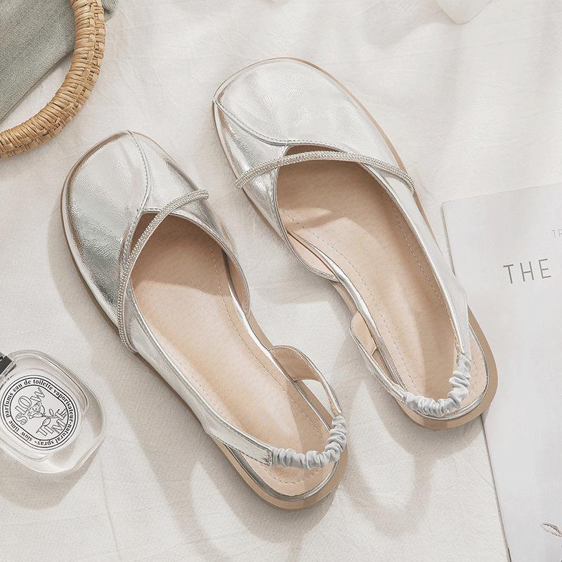 

Sheepskin version, flat shoes with skirts, silver bag head sandals for women s summer wear, new women s single shoes. 40 серебряный