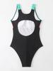 New Competitive Sport-Style Color Blocked One-Piece Swimsuit