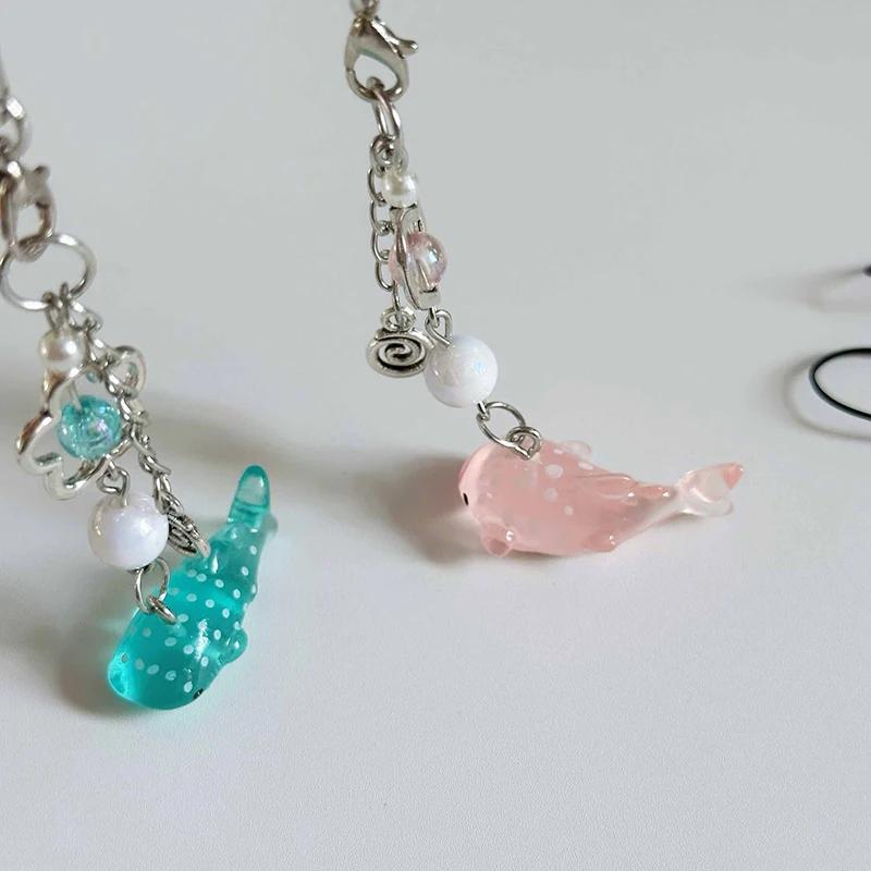 1PC Summer Handmade Beaded Wave Point Shark Hanging Pendant Charm Keychain Cute Simulation Marine Life Phone Chain