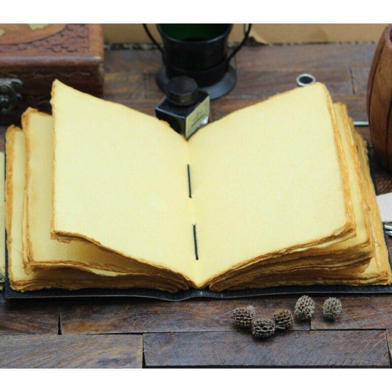 `400 Page Large Grimoire Vintage Leather Journal, Moon Phase Fat Journal, Blank Spell Book of Shadows Celestial Christmas Gifts For Him Her