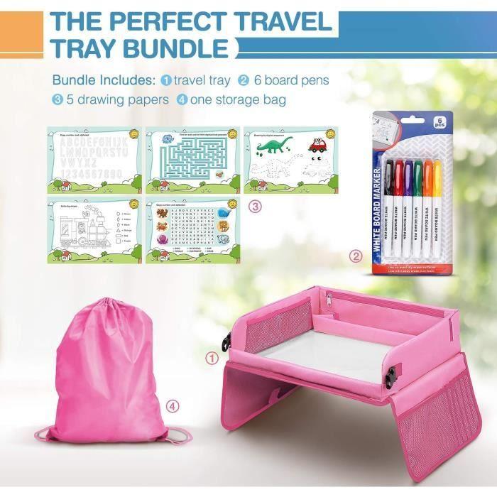 Plateau de Voyage Enfants - lenbest - Rose - 1 Film Transparent - 5 Papiers à Dessin - 6 Crayons de Couleur