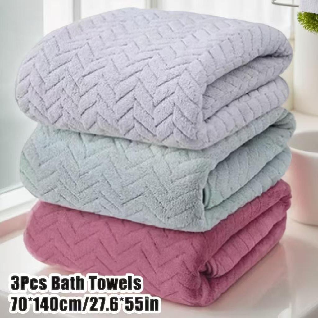 Temu Coral Fleece Bath Towel Set - Wheat Ear Style, Large Towels