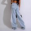 New Women's Patchwork Three-Stripe Wide Leg Jeans, Fashion Denim Straight Leg Stretch Pants for Casual Wear