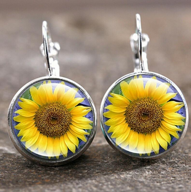 Vintage Sonnenblumen Schmuckset Mit Legierung Anhänger Kette Ohrringe Für Damen