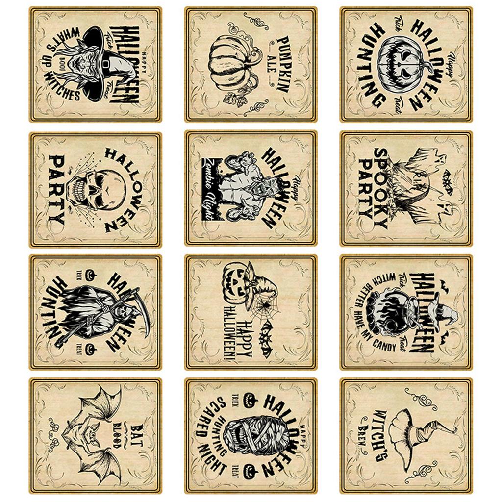 Pack of 12 Halloween Wine Bottle Stickers Vintage Apothecary Design Waterproof Paper for Party Decor