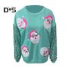 Women Christmas Sweatshirt Sequin Cartoon Pattern Round Neck Long Sleeve Loose Mid Length Pullover Party Holiday Top