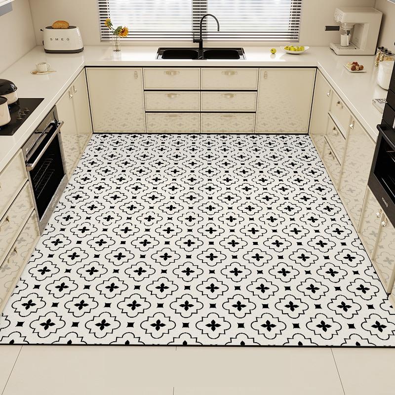 Black Kitchen Rug Pvc Waterproof Large Carpet Home Decoration Vinyl Leather Non-slip Anti-fatigue Floor Mat Alfombra Pvc Cocina