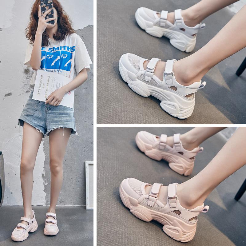 Hollow shoes women's tide new spring and summer breathable mesh thick sole heightening sports sandals