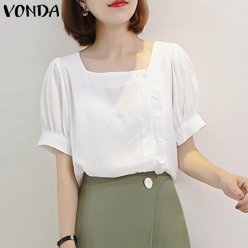 

VONDA Женская блузка с простыми пышными рукавами и квадратным воротником