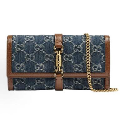 Gucci Jackie 1961 Goldener Verschluss Altes Blumenmuster Kette Mehrschichtiger Kartenschlitz Kombination aus Leinwand und Leder Leinwandtasche