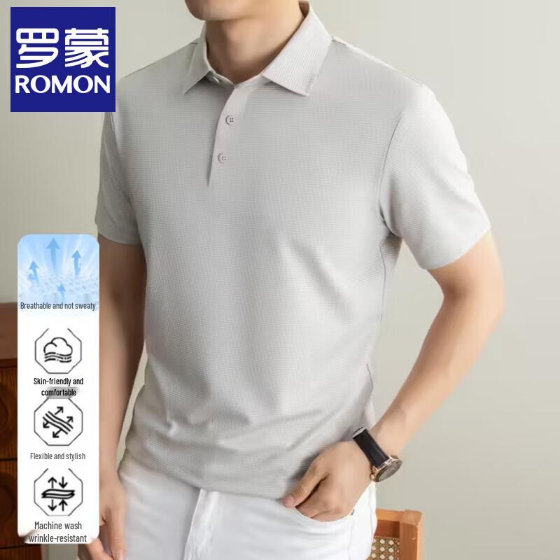 Romon Men s Solid Lapel Short Sleeve T-Shirt 58
