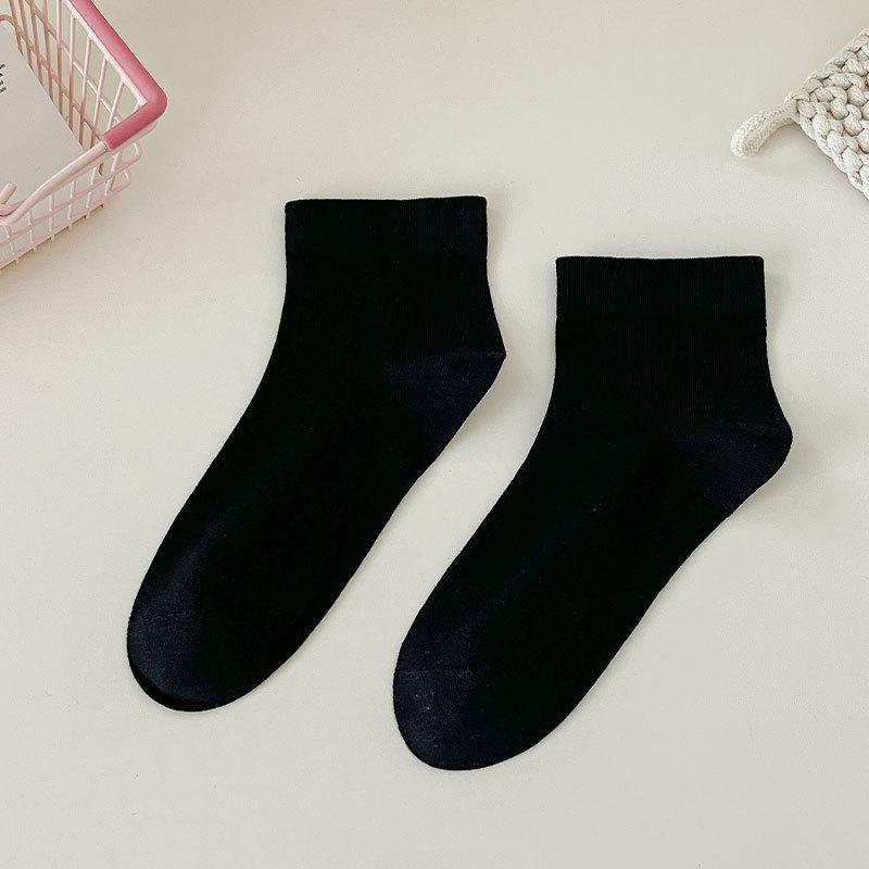Female Spring and Summer Thin Style Pure Color Breathable Short Tube Cotton Socks