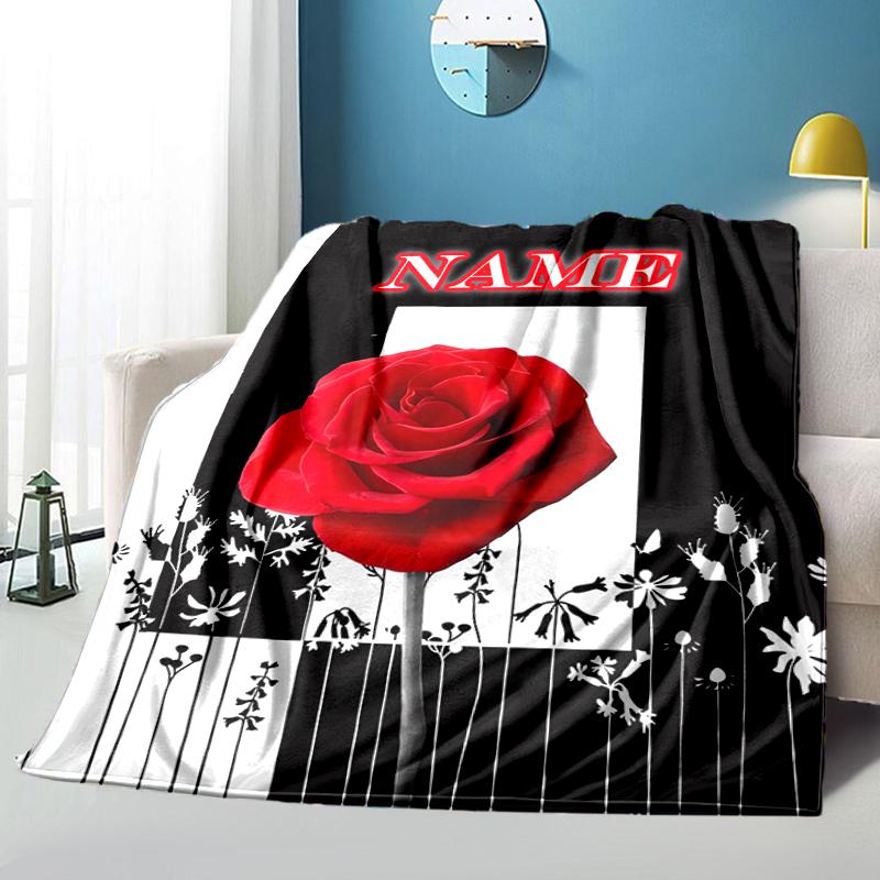 1PC Custom Name Rose Floral Art Flannel blankets Patterns Throw Blanket All-Season Soft Gift for Couch, Bed, Camping gifts