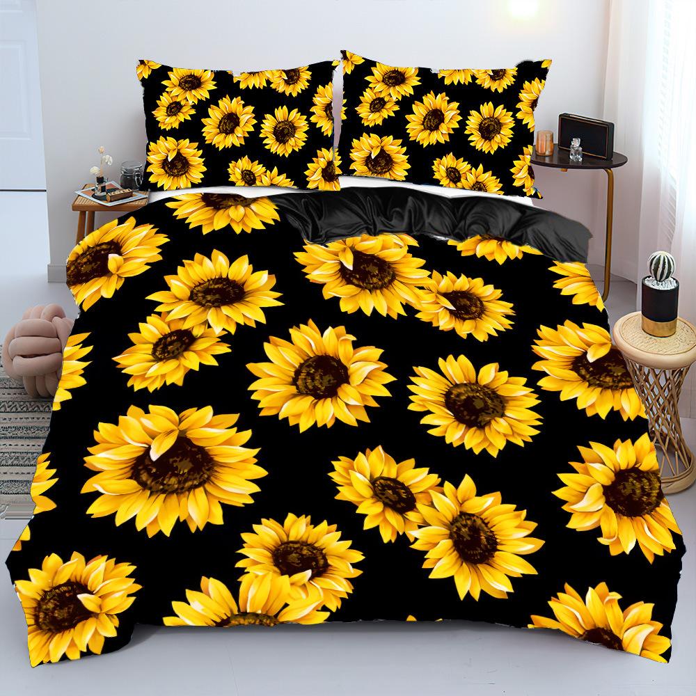Hot-Selling Sunflower Three-Piece Set 3D Digital Printing Quilt Set Three-Piece Set Home Textile To Map And Sample Can Be Ordered