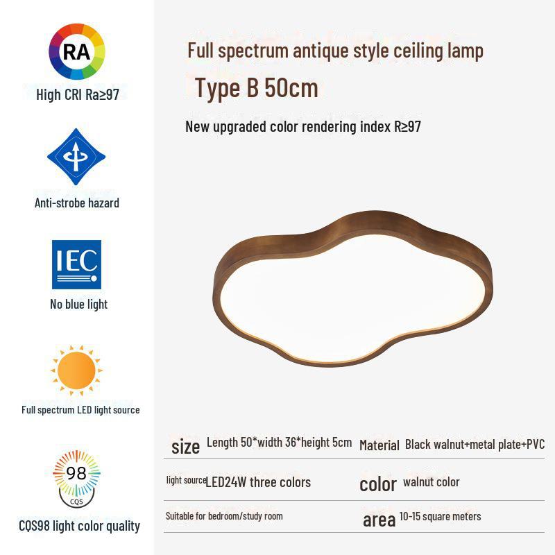 

Потолочный светильник из ореха во французском стиле - светильник в стиле ретро для спальни и кабинета из массива дерева, дизайн «Облака ветра кремового цвета», защита глаз. Tri-color Lighting