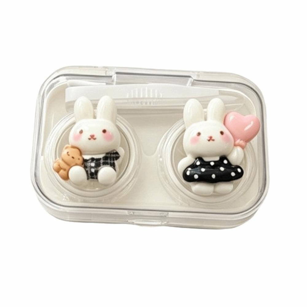 Cartoon Bunny Contact Lens Case Double Compartment Contact Lens Box Companion Box  For Women Girls
