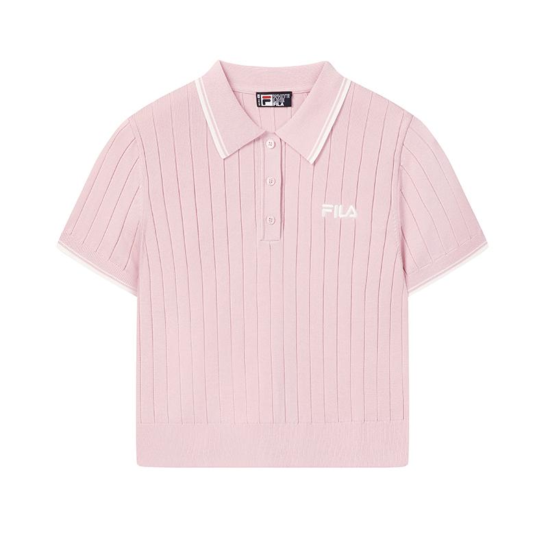 

FILA Original Fashion Trend Simple Classic Retro Casual Elegant Versatile Comfortable Woven Short Sleeve Polo Knit Shirt Women tops F51W629401FPK 2XL