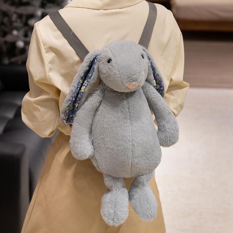Kawaii 45cm Cartoon Long-eared Rabbit Backpack Super Soft Pink Gray Brown Bag Bunny Funny Graduation Halloween Gift for Students
