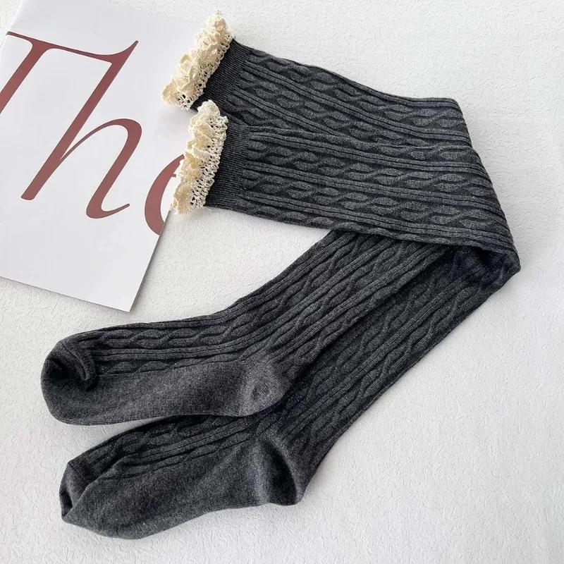 Lolita Lace Up Long Knee Socks For Women Over Knee Thigh High Stockings Spring Autumn Fashion Girls Warm Sexy Cotton Jk Tights