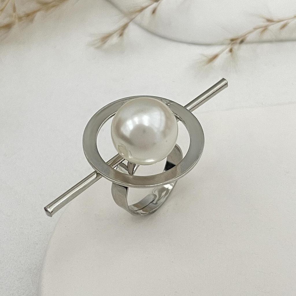 Opening Adjustable Pearl Flowers Rings Vintage Gold Silver Color Retro Exaggerated Metal Alloy Hollow Finger Ring for Women Geometric Jewelry Anillos