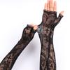 Women Summer Sunscreen Fashion Print Thin Lace Transparent Long Fingerless Gloves Sleeves Elasticity Mesh Lolita Punk Cosplay