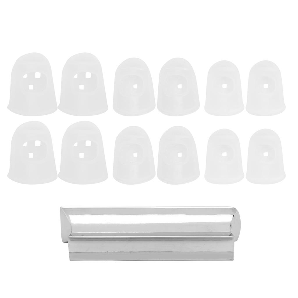 Guitar Sliding Bar Zinc Alloy Grooves Round Tip with 12 Silicone Finger Protectors for Ukulele