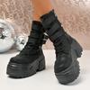 Fashion Belt Buckle Ankle Motorcycle Boots Platform Round Toe Height Increasing Lace-Up Fashion Concise Sexy Women Chunky Shoes New