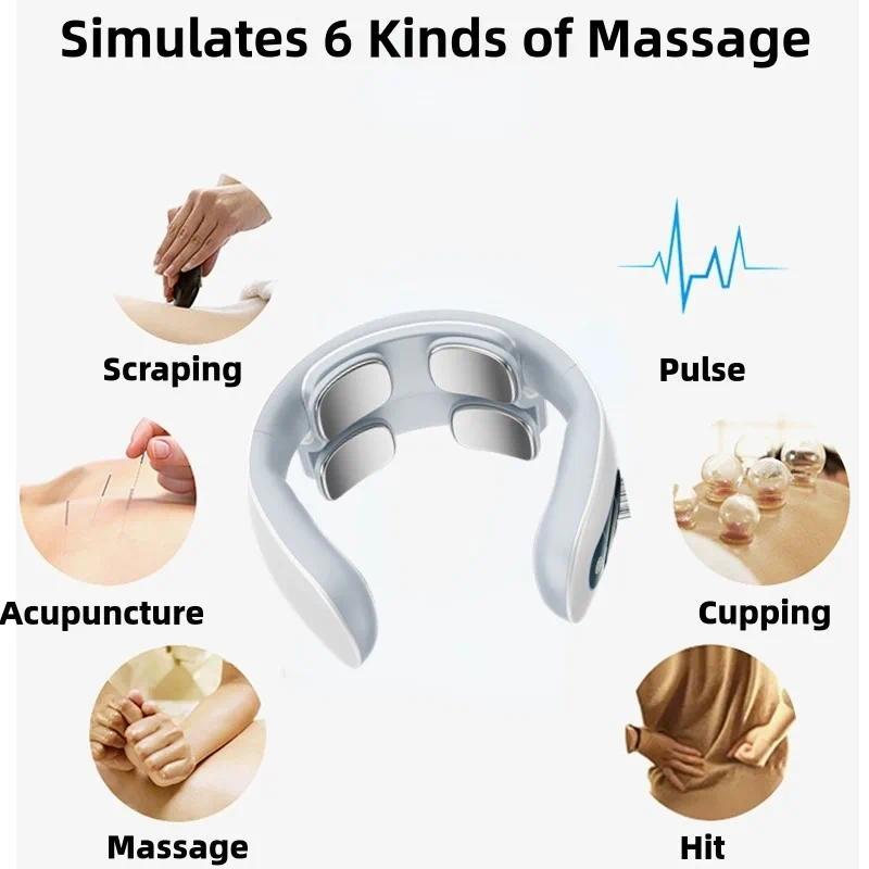 Intelligenter Nackenmassagegerät 4-Kopf-Kneten TENS-Impuls mit Wärmetherapie, USB-wiederaufladbar Smart Cervical Relax für Schulter & Nacken, Unisex 6 Modi