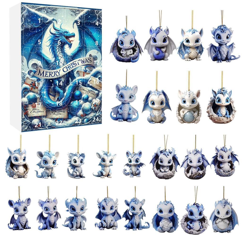 Christmas Blind Box: 24 Days Until Christmas Arrives. Cute Ice Dragon Baby Acrylic Pendant Gift Box