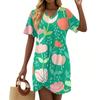Women's Summer Casual Floral Printed Hem Knotted Short Sleeve Dresses