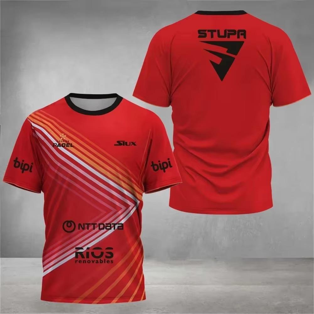 Stupa Padel Tennis Jersey Men Black Siux Sponsor Logo Quick Dry Short Sleeve Padel Sports Shirt Family Matching Clothing