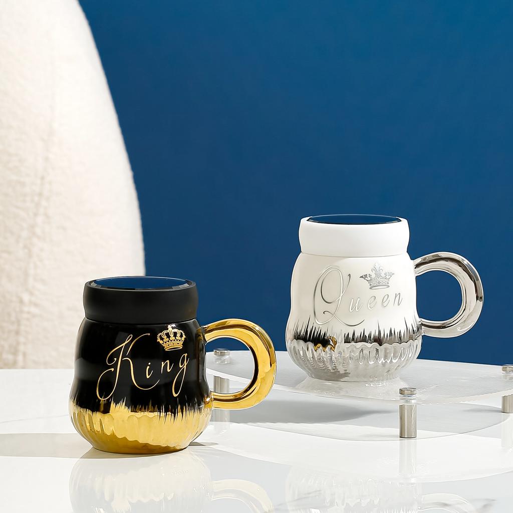 Kreative Tasse im nordischen Stil aus Keramik, Becher mit Deckel im leichten Luxus-Stil, Kaffeetasse mit hohem Wert, Tasse für den Außenhandel